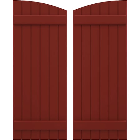 Ekena Millwork Americraft 6-Board (2 Batten) Wood Joined Board-n-Batten Shutters w/Ellipt Top, ARW101BE621X68MRH, PR ARW101BE621X68MRH